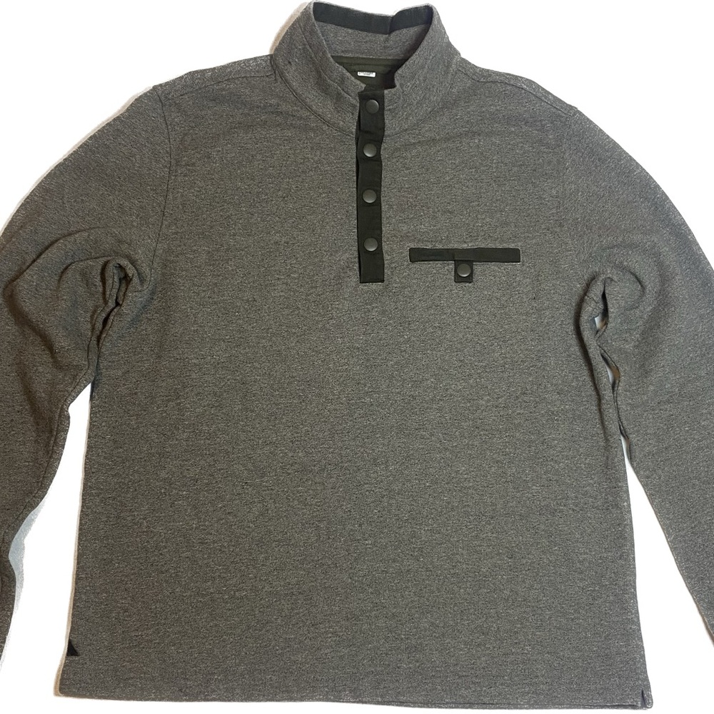 UNTUCKit Snap Fleece Pullover Sweater Gray Speckled Heather Green Trim Large